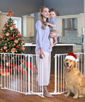 Deluxe Walk Through Pet Gate For Stairs And Doorways One Hand Operation Hardware Mounted Extra Wide Opening from 24.6 To 80 Inches