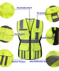 Built Different Women High Visibility Safety Vest With Extra Pockets Reflective Breathable Mesh Work Gear showcasing breathable mesh, smooth zipper, and pockets.