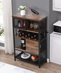 Industrial Wood And Metal Bar Cabinet With Built In Wine Rack For Liquor And Glasses, Modern Kitchen Sideboard with open shelves.