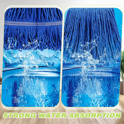 Heavy Duty Cotton String Wet Mop Heads Bulk Pack Dope Blue showing strong water absorption for efficient cleaning.