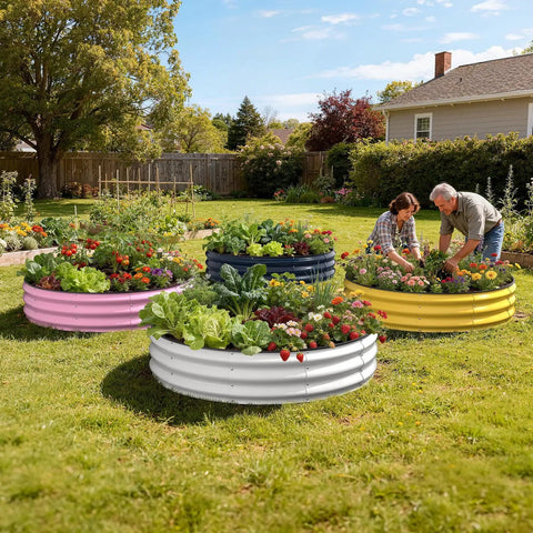 Heavy Duty Galvanized Raised Garden Bed 4x4x1 Ft Round Metal Planter Box For Outdoor Garden With Open Bottom Rust Resistant Steel