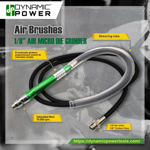 Air hose and silencing tube for Razor Sharp Eighth Inch Collet Air Micro Die Grinder With Tough Quarter Inch Air Inlet.