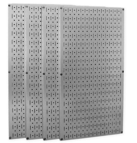 Pro-Grade Metal Pegboard Organizer System with galvanized panels for garage or shop; wall-mounted tool board, heavy-duty.