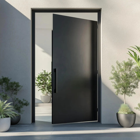 12 Inch Heavy Duty Stainless Steel Door Handle With Solid Standoffs, Rectangle Push-Pull Design, SUS 304 Matte Black, R3825, Tough As Nails Built To Last For High-Traffic Commercial Doors on black modern door