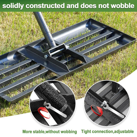 Heavy Duty Lawn Leveling Rake With 30 Inch Blade And Adjustable Handle For Easy Yard Dirt Grading, Steel Construction