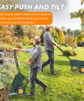 Man using Workhorse Two Wheel Wheelbarrow Cart With 330 Pound Capacity Plastic And Steel Garden Wagon for gardening
