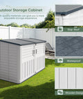 Backyard Resin Storage Shed 34 Cu Ft Waterproof Cabinet With Double Locks Beige Weatherproof Organizer For Trash Cans