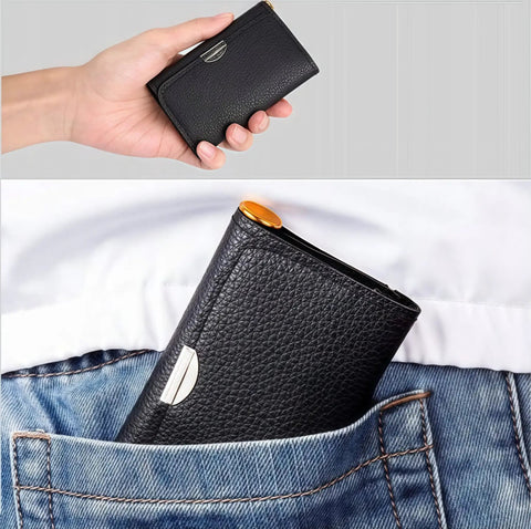 Magnetic 25 In 1 Screwdriver Set With Vanadium Steel Bits Non Slip Handle Portable Leather Case in hand and in jeans pocket