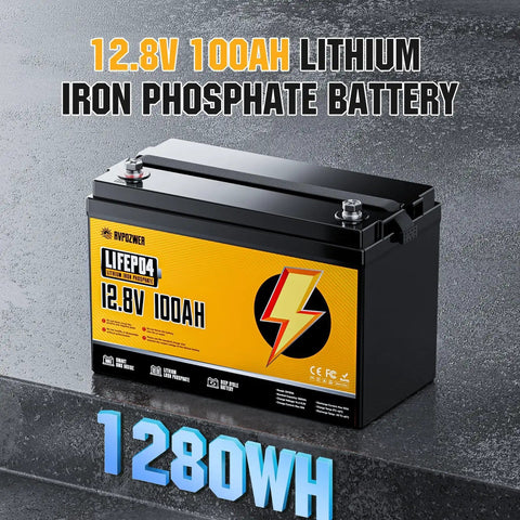 12V 100Ah LiFePO4 Battery With Built In 120A BMS for Home Energy No Fuss RV Marine Solar and Off Grid Power Lightweight