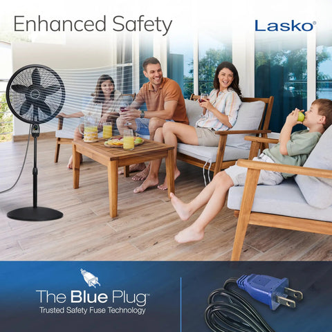 Family enjoying Oscillating Cyclone Pedestal Fan With Remote, Adjustable Height Up To 54 Inches on patio