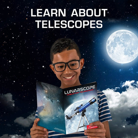 Lunar Telescope For Kids Ages 8 To 12 With Tripod And Finder Scope See The Moon In Incredible Detail Totally Easy To Use Beginner Stargazing Kit With High Quality Optical Glass Perfect Educational Gift For Young Space Fans, boy reading manual