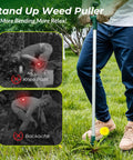 Stand Up Weed Puller With 39 Inch Handle 3 Claw Garden Weeder Long Reach Root Pulling Tool For Dandelions shown in use by a person