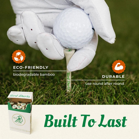Premium Bamboo Golf Tees In Cigarette Style Pack Two And Three Quarter Inch Tees Durable Biodegradable Wood 18 Pack For Stylish Golfers with golf glove on tee and ball