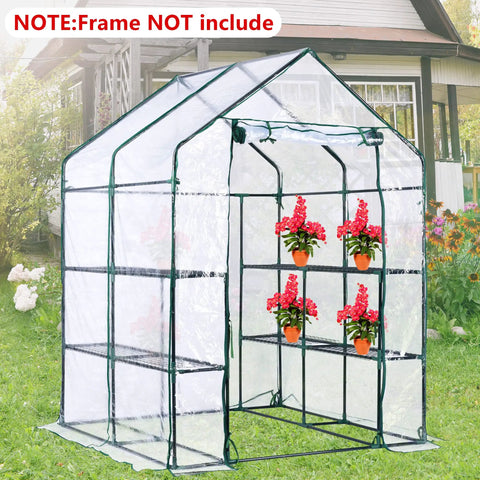 Walk In Greenhouse Replacement Cover With Roll Up Zipper Door 56 By 56 By 76 Inches PVC Durable All Weather Outdoor Garden Shield For Plants Frost Wind Rain Proof Frame Not Included