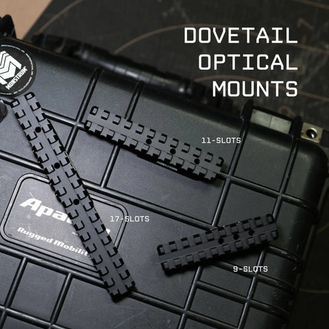 Low Profile Dovetail To Picatinny Rail Adapter For Rifles Nine Slot Mount on black tool case
