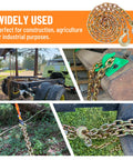 3/8 Inch Binder Chain With Clevis Grab Hooks 8 Ft Trailer Safety Chain Grade 70 Standard Duty Tow Chain 6,600 Pound Working Load Limit in use for various applications.