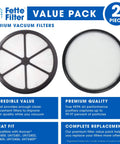 Two Pack Vacuum Filter Set For Upright Models UH72400 UH72401 UH72402 UH72405 UH72406 UH72409 with HEPA and rinsable filters