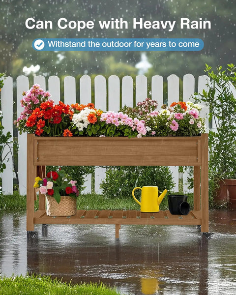 Raised Garden Bed On Legs With Wheels 57x18x30 Inches 400Lb Weight Capacity Waterproof Planter Box Weather Resistant in rain