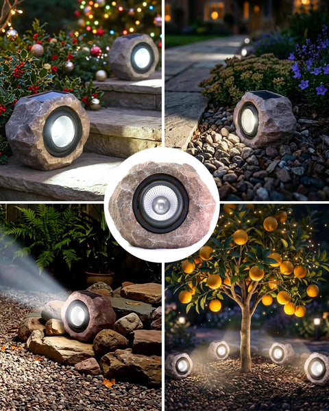 Two Pack Solar Rock Lights Outdoor Adjustable Angle Waterproof LED Garden Pathway Lights Auto On Off Landscape Lighting