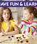 Children using Gem Stone Dig Kit With 16 Real Gems And Crystals Including Quartz Point And Amethyst STEM Education For Kids