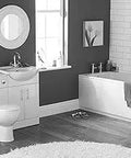 Modern bathroom with Half Inch Aqua-Gard Thermostatic Mixing Valve With PEX Connection For No Nonsense Safe Hot Water Low Lead ASSE Listed.