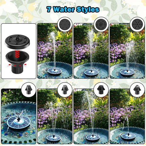 Glass Solar Water Fountain With White Flower Design 3.5W No Battery For Bird Bath Garden Pond Outdoor Pool With Seven Nozzles