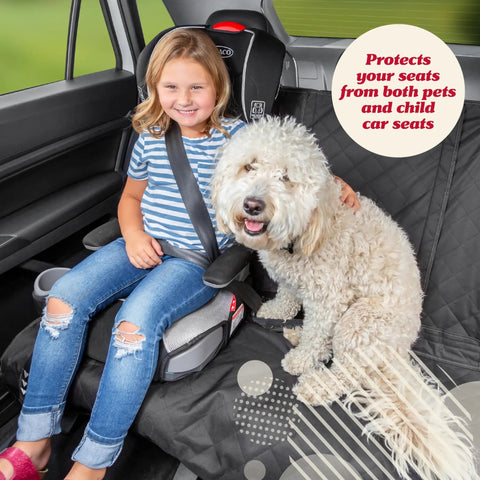 Waterproof Dog Car Seat Cover With Non Slip Back Seat Protector for Cars Trucks and SUVs, girl and dog on cover.
