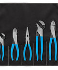Five Piece Technician Pliers Set With Tool Roll Includes Six And A Half Inch Tongue And Groove Pliers Nine And A Half Inch Crimping Pliers