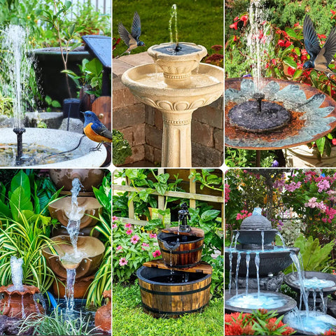 Various 6W Outdoor Solar Bird Bath Fountain Pumps With 4Ft Tubing And 5 Nozzles, DIY Solar Water Pump for Garden Ponds and Fish Tanks