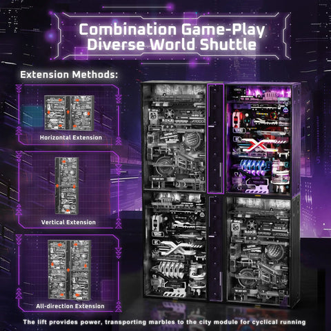 Future City Cyberpunk Marble Run Kit For Adults With 174cm Track Dope 140Piece 3D Puzzle Model STEM DIY Hobby For Men And Women Brain Teaser Building Toy Inspired By Parallel World MR02S, black modular display