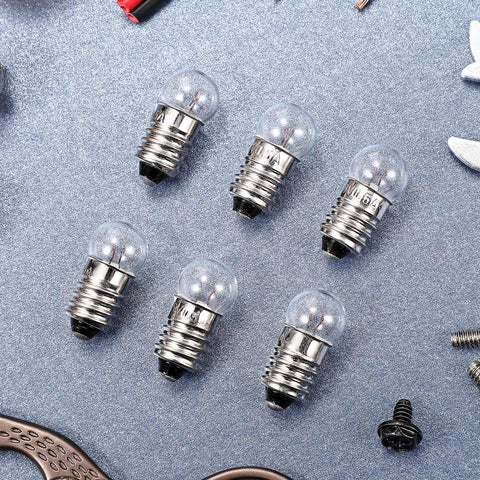 20 Pieces E10 Miniature Light Bulbs Replacement for DIY Circuits and Experiments 3.8V 0.3A displayed on a metal surface