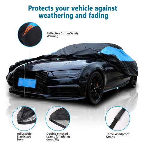 Waterproof Car Cover For All Weather Snowproof UV Protection Windproof Outdoor Full Car Cover For Sedan Fits 194 To 206 Inches