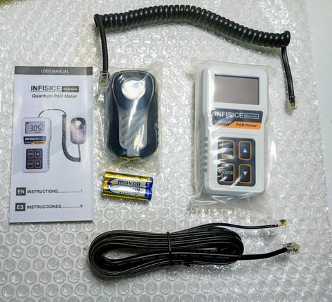 Grow Light Meter With PAR And PPFD Readings 400-700nm Light Tester For Indoor Plants Hydroponics And Greenhouses Accurate Photosynthetically Active Radiation Tool Not Waterproof, packaged with probe and manual