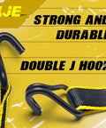 Heavy Duty Ratchet Straps 6 Pack 2 Inch By 15 Foot With J Hooks 5500 Lbs Max Break Strength, double J hook close-up