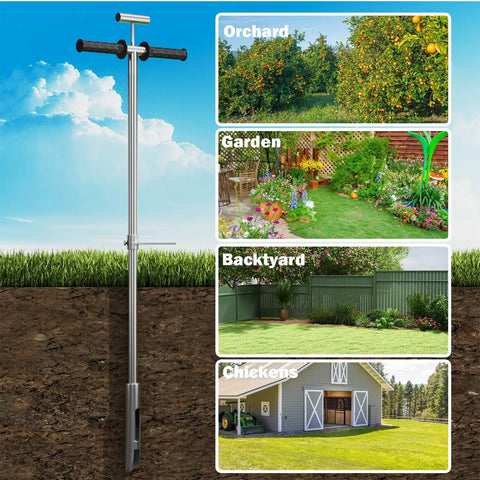 42 Inch Stainless Steel Soil Sampler Probe With Ejector Foot Pedal And Reusable Sample Bag for lawn, garden, farm soil sampling.