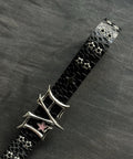 Dope Y2K Punk Star Belt Featuring Heavy Rivet Gothic Waist Strap With Adjustable Geometric Star Buckle in black faux leather.