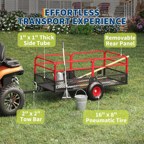 Heavy Duty ATV UTV Trailer Dump Cart Tow Behind With 1600 Lbs Capacity And 22 Cubic Feet Yard Garden Trailer Removable Sides