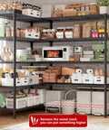 Beefy 70 Inch Wide Garage Storage Shelves Heavy Duty Metal Shelving Unit With 1600 Lbs Capacity L Shaped Configurable Design For Left Or Right Setup Tall 72 Inch Storage Rack Perfect For Workshop And Garage, loaded with pantry items
