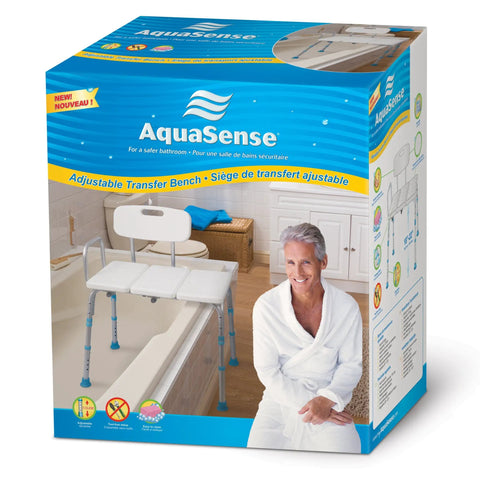 Packaging of Adjustable Bath And Shower Transfer Bench With Reversible Backrest For Easy Tub Exit, 9 Height Positions