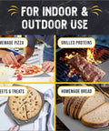Image showing uses of Extra Large Stainless Steel Pizza Peel With Folding Handle For Indoors Or Outdoors Ovens Dishwasher Safe Metal Pizza Paddle 13 Inch By 15 Inch Heavy Duty Pro Grade Oven Accessory For Easy Pie Lifts And Quick Cleanup, including homemade pizza, grilled proteins, sweets, and homemade bread.