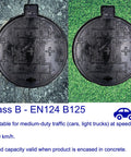 Heavy-Duty 16 Inch Cast Iron Manhole Cover And Frame For 15 Inch Corrugated Pipe, 28100 Lbs Rated Driveway Septic Tank Lid on ground