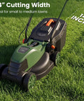 Corded 14 Inch Electric Push Lawn Mower With 3 Position Height Adjustment 9.3 Gallon Grass Collection Box 12 Amp Motor 1500W Power Lightweight Walk Behind Mower Easy To Maneuver For Small To Medium Yards Green on grass