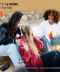 Group of friends sitting on stairs with Bangin Portable Waterproof Speaker With Pro Sound And AI Boost, Deep Bass And Crisp Highs