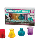 Chemistry Lab Style Shot Glasses Set Of Four In Bright Multicolor Plastic Beakers And Flasks For Parties Includes Beaker Erlenmeyer And Florence Flask Designs packaged