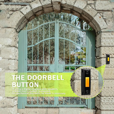 Sturdy LED Lighted Wired Doorbell Push Button With Heavy Duty Wall Mount Night Visibility Durable Metal Housing Easy Replacement For Home And Garage Door Opener Systems on stone gate wall