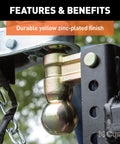 Slim Adjustable Channel Mount With Dual Ball Hitch for Trailers in yellow zinc-plated finish showing 2-inch ball