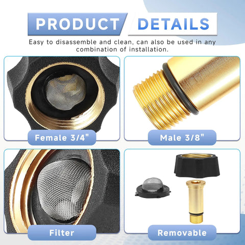 Pressure Washer Water Inlet Fitting Three Quarter Inch Female To Three Eighth Inch Male Quick Swap Replacement For Simpson Cleaning 7110166 Gold 2 Pack Pro Grade Easy Install Durable Build showing details and components