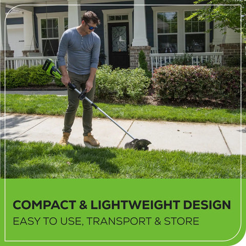 Person using 40V Brushless 8 Inch Edger With Curb Wheel For Precision Edging Quiet Power And Long Life No Fuss Depth Adjustment Lightweight
