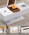 44 Inch LED Coffee Table With 3 Drawers, LED Lights, USB Charging Station And Flip Top Compartment, White, open view