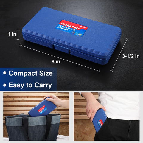 Blue storage case for Torx Bit Socket Set T8 To T60 With 1/4 In 3/8 In And 1/2 In Drive, compact and easy to carry.